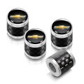 Chevrolet Golden Logo In Black On Real Carbon Fiber Barrel Silver Aluminum Tire Valve Stem Caps 