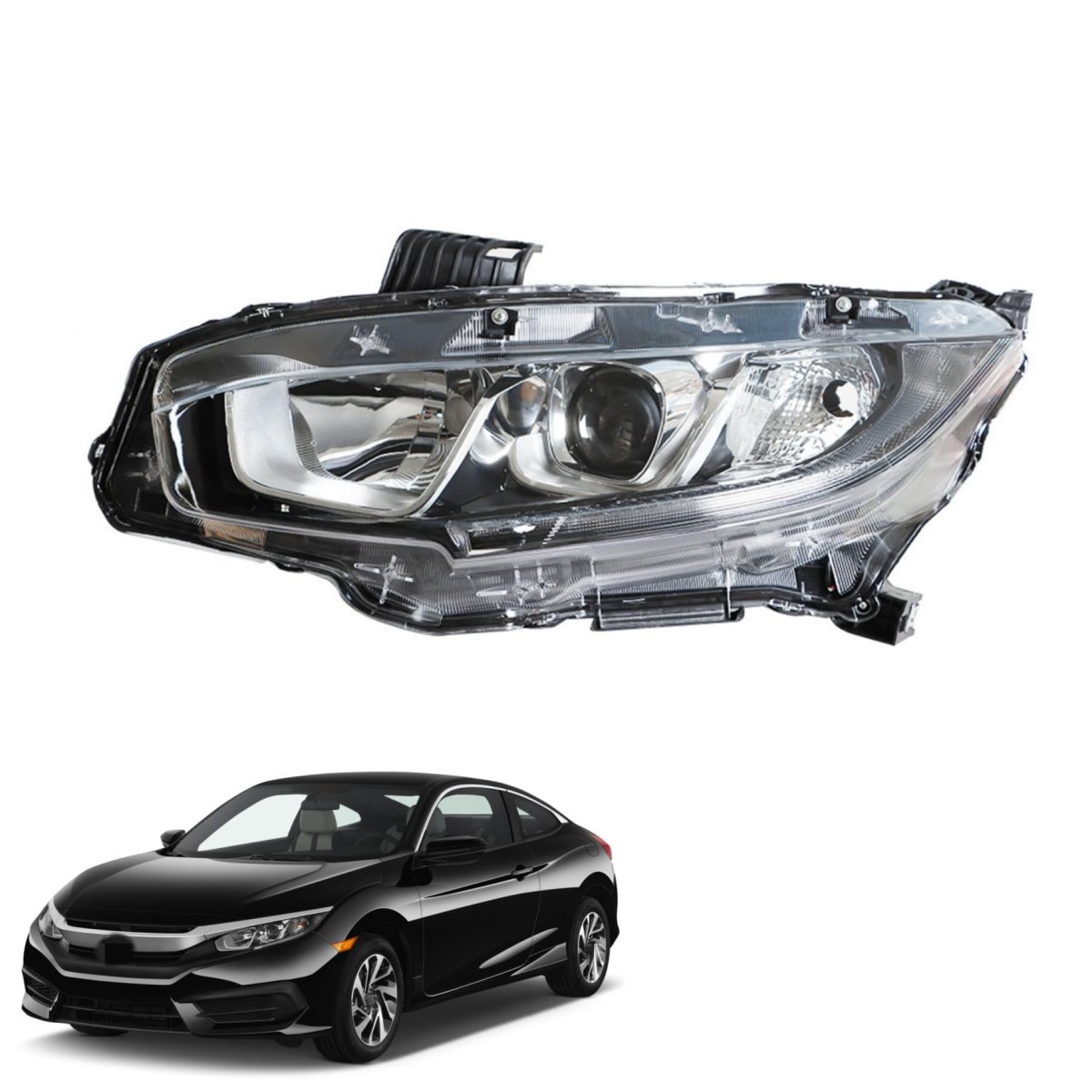 1pc Replacement For Honda Civic 2016-2020 Left Side Headlight Headlamp Assembly Halogen With Drl Chrome Housing Ho2503173