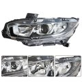 1pc Replacement For Honda Civic 2016-2020 Left Side Headlight Headlamp Assembly Halogen With Drl Chrome Housing Ho2503173