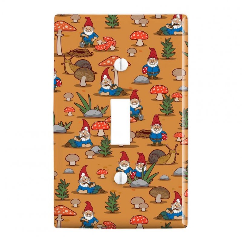 Gnomes Toadstools And Mushrooms Pattern Plastic Wall Decor Toggle Light Switch Plate Cover