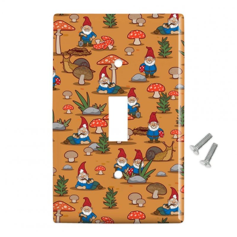 Gnomes Toadstools And Mushrooms Pattern Plastic Wall Decor Toggle Light Switch Plate Cover