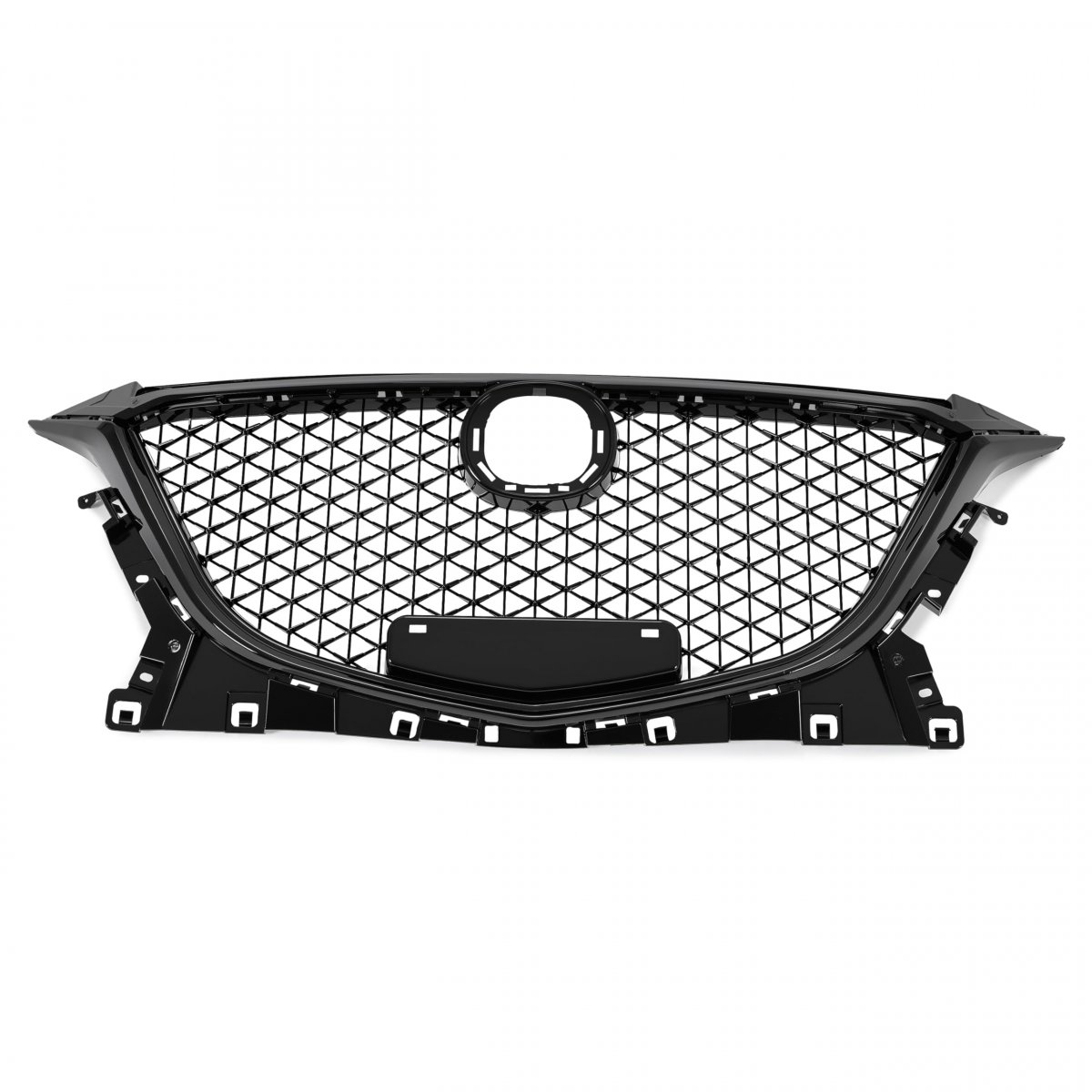 Hecasa Front Grille Assembly For 2014-2016 Mazda 3 Axela Bumper Grill Honeycomb Cover Mesh Black Painted Plastic