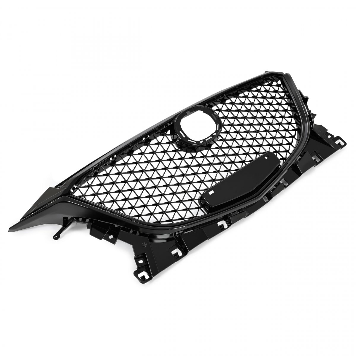 Hecasa Front Grille Assembly For 2014-2016 Mazda 3 Axela Bumper Grill Honeycomb Cover Mesh Black Painted Plastic