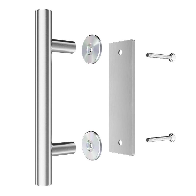 Smartstandard 10 Inch Sliding Barn Door Handle Pull And Flush Hardware Set Stainless Steel Large Rustic Two-side Design Round