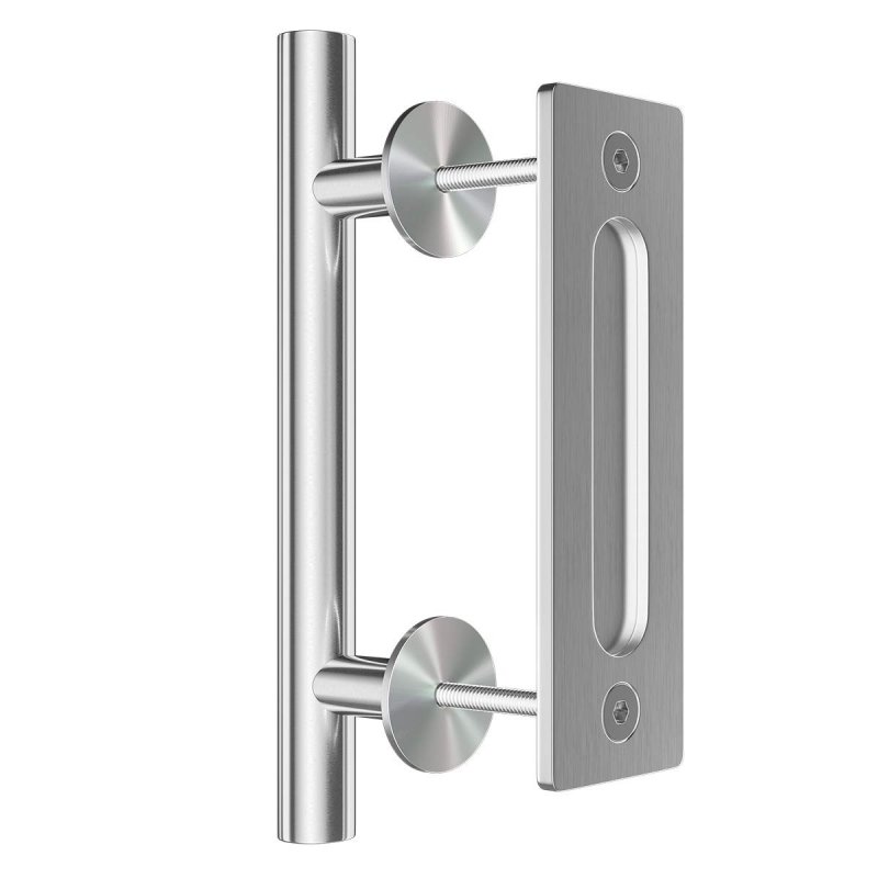 Smartstandard 10 Inch Sliding Barn Door Handle Pull And Flush Hardware Set Stainless Steel Large Rustic Two-side Design Round