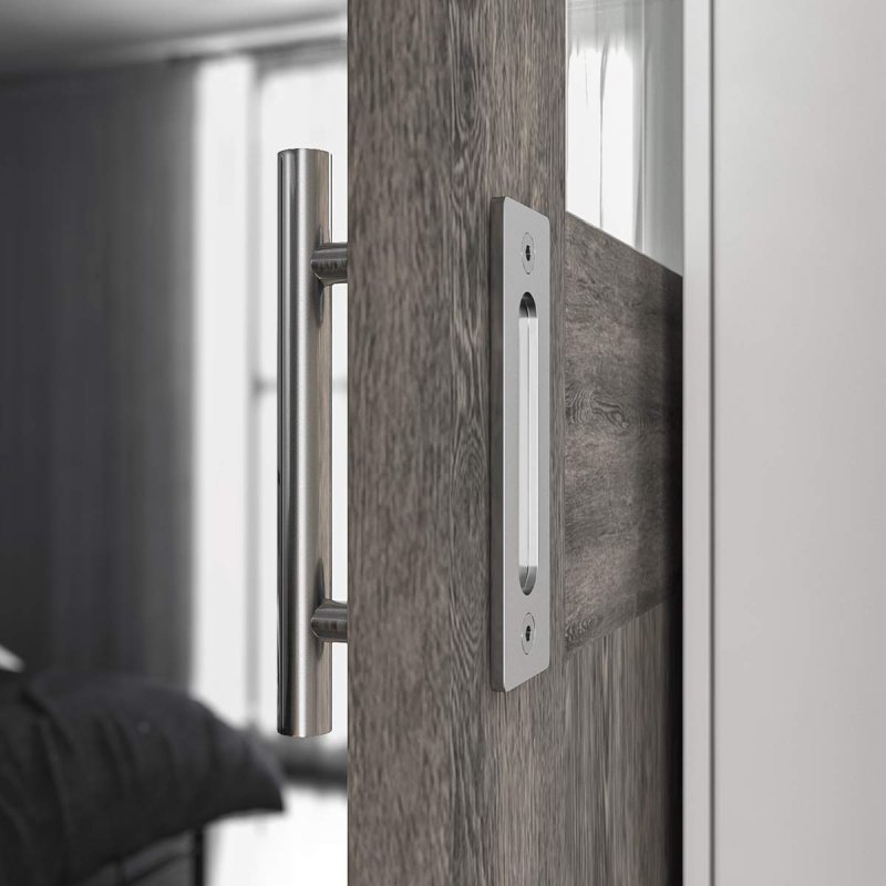 Smartstandard 10 Inch Sliding Barn Door Handle Pull And Flush Hardware Set Stainless Steel Large Rustic Two-side Design Round