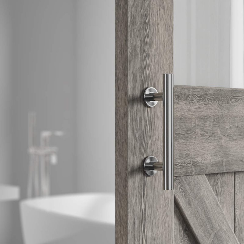 Smartstandard 10 Inch Sliding Barn Door Handle Pull And Flush Hardware Set Stainless Steel Large Rustic Two-side Design Round