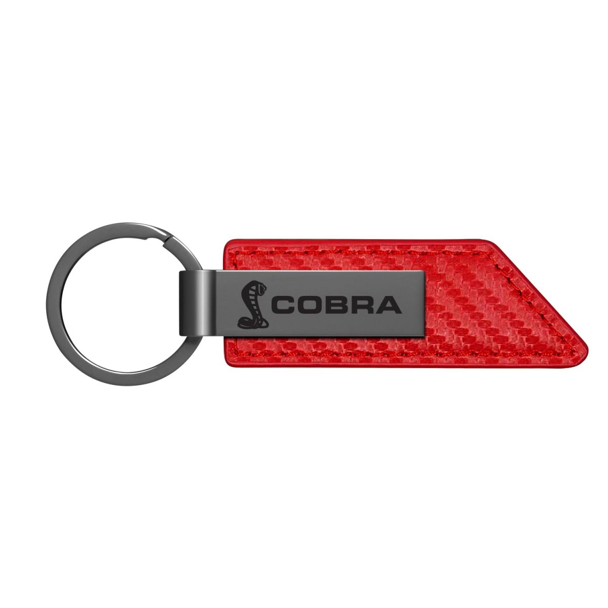Ford Mustang Cobra Red Pu Leather Carbon Fiber Texture Strap Keychain Gunmetal Gray Metal Bar Official Licensed 3 75 In X 1