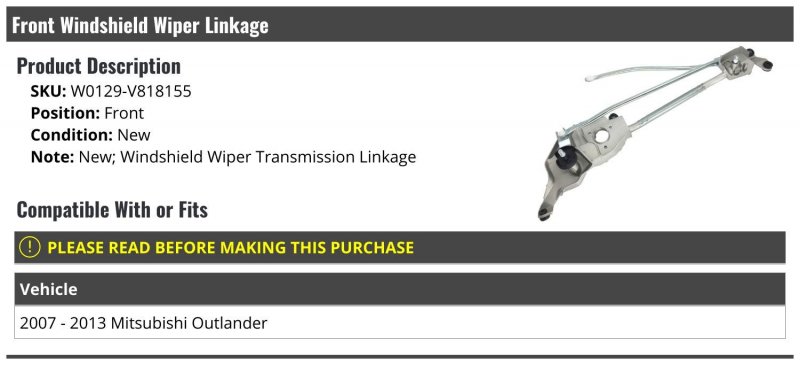 Front Windshield Wiper Linkage For 2007-2013 Mitsubishi Outlander