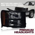 G-plus Headlights Replacement For 07-13 Gmc Sierra 1500 07-14 2500 Hd 3500 Headlamps Left And Right Side Smokya Lensa Black