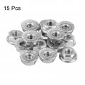 Uxcell 10-24 Serrated Flange Hex Lock Nuts 15pcs 304 Stainless Steel Non-slip Hexagon Nut Full Thread Bright Finish Silver