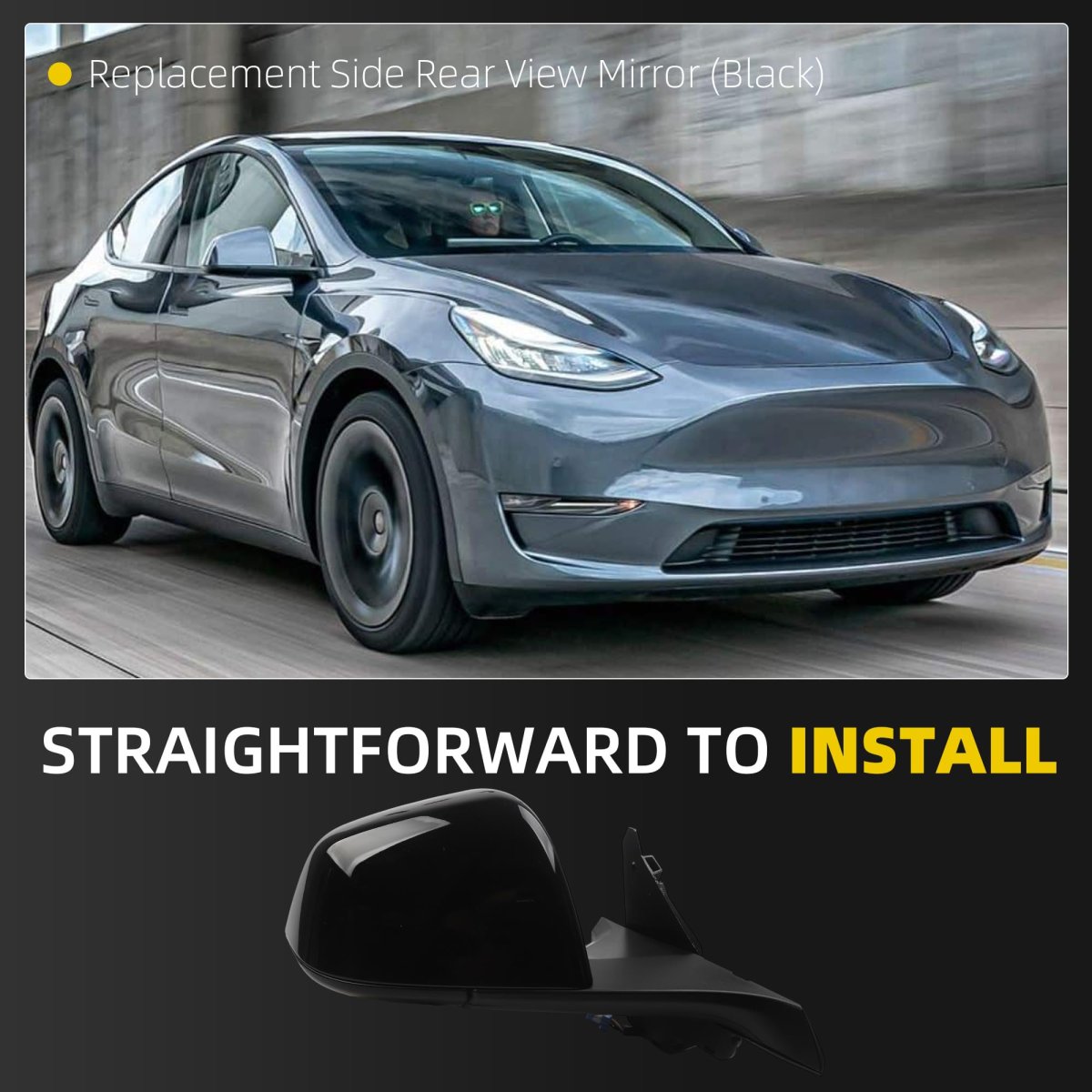Dasbecan Side Rear View Mirror For 2020-2024 Tesla Model Y Anti-glare Glass With Memory Power Heated Right Passenger Folding