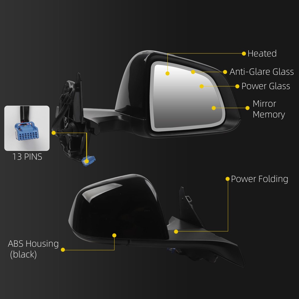 Dasbecan Side Rear View Mirror For 2020-2024 Tesla Model Y Anti-glare Glass With Memory Power Heated Right Passenger Folding