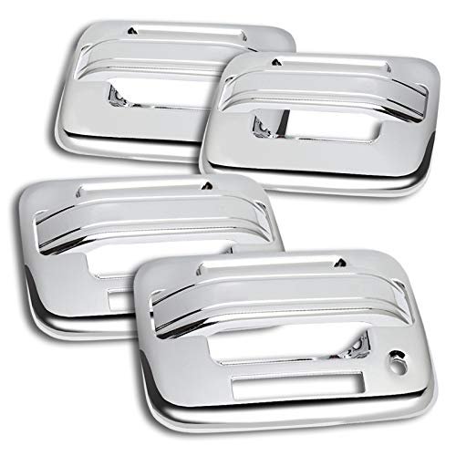 Eparts 4 Pieces Mirror Chrome Plated Abs Side Door Handle Trim Cover Cap Fit For 20 2014 Ford F-150 4 With Keypad Hole