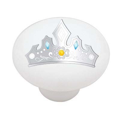 Silver Princess Crown Decorative High Gloss Ceramic Drawer Knob