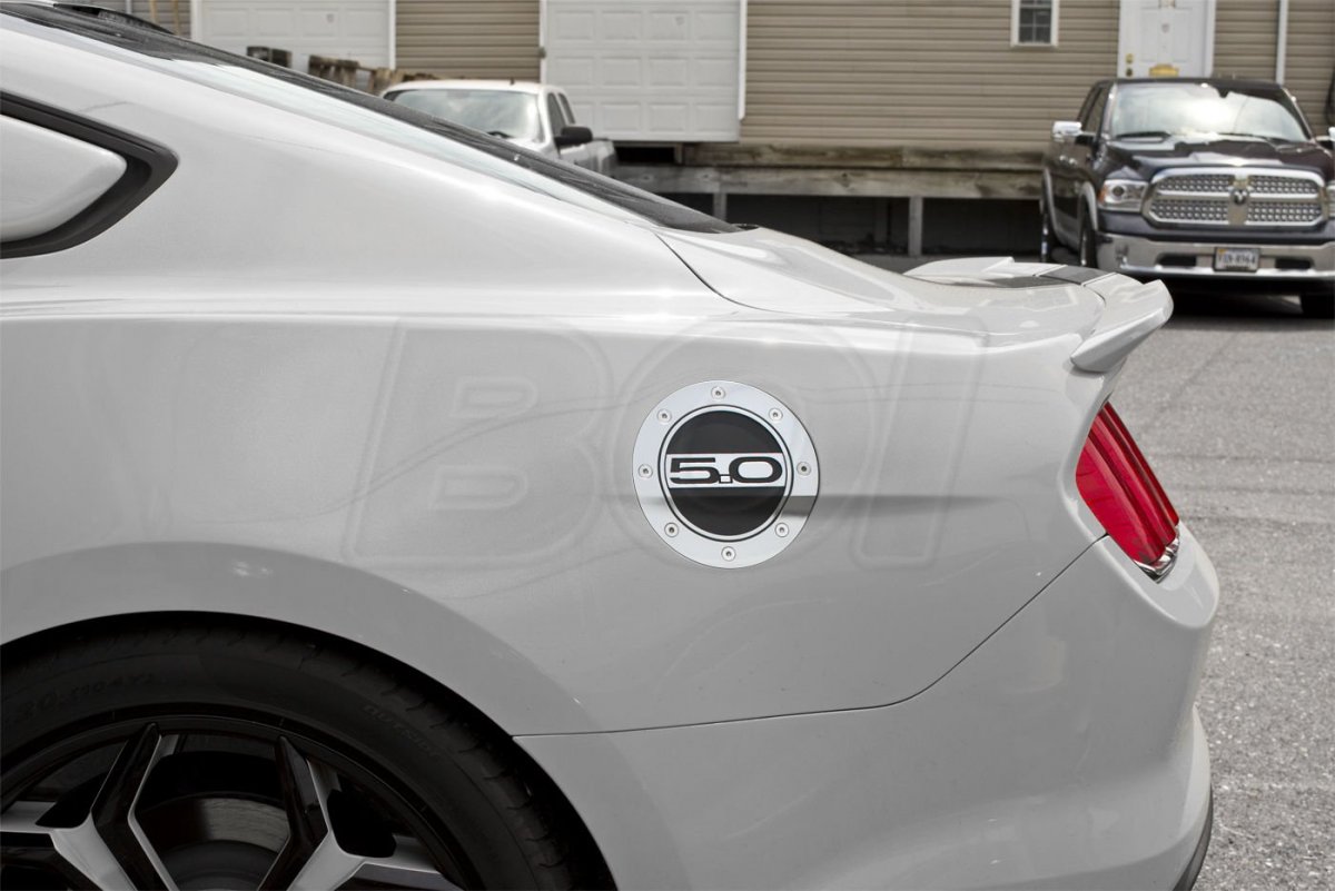 2015-2020 Mustang Silver Black Fuel Door 5 0 Logo
