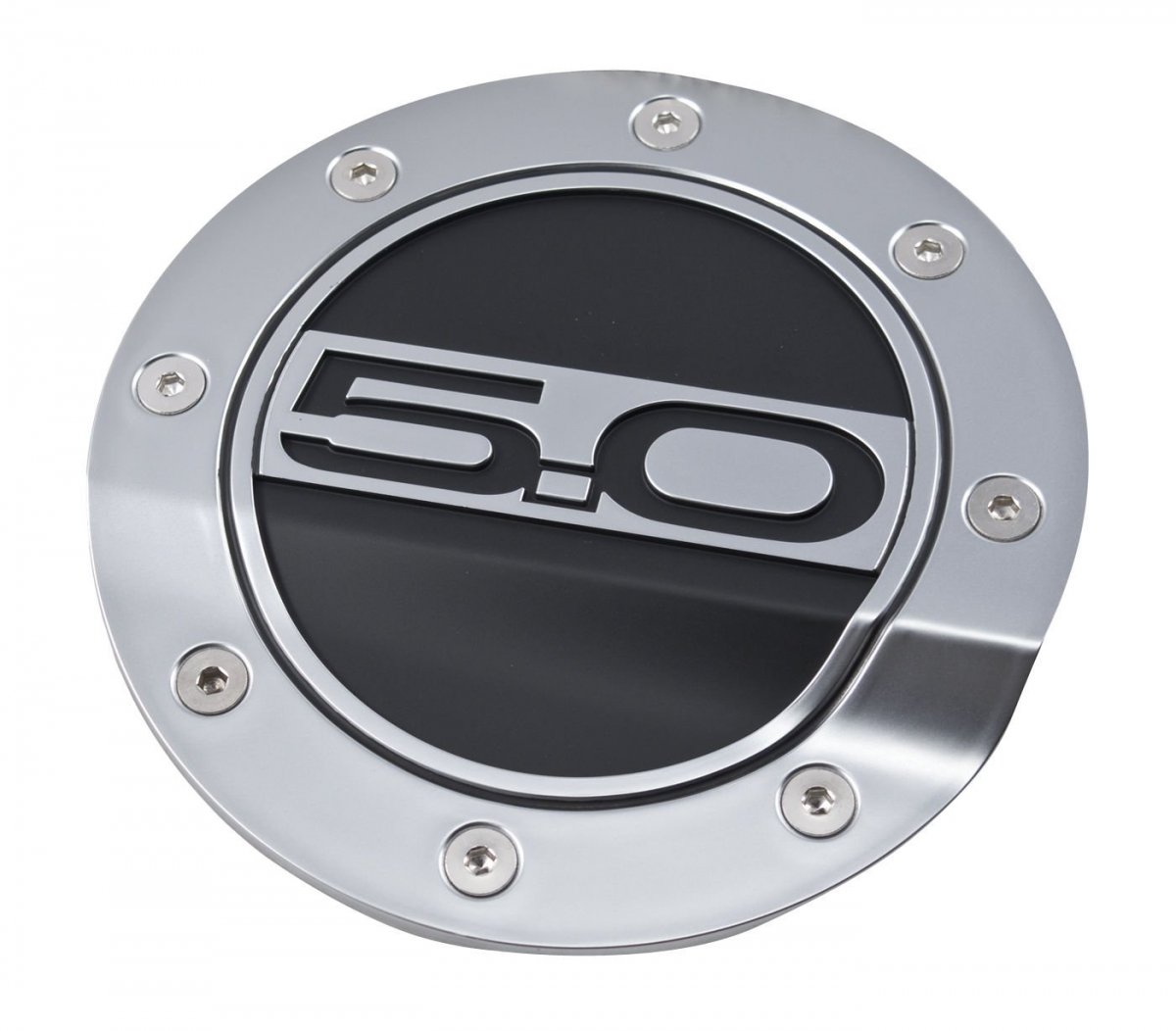 2015-2020 Mustang Silver Black Fuel Door 5 0 Logo