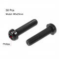 Uxcell M6x25mm Threaded Nylon Phillips Cross Pan Head Machine Screws Bolts Black 50pcs