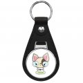 Chihuahua Judo Fighter Keychain Black Premium Leather Chain With Key Ring 