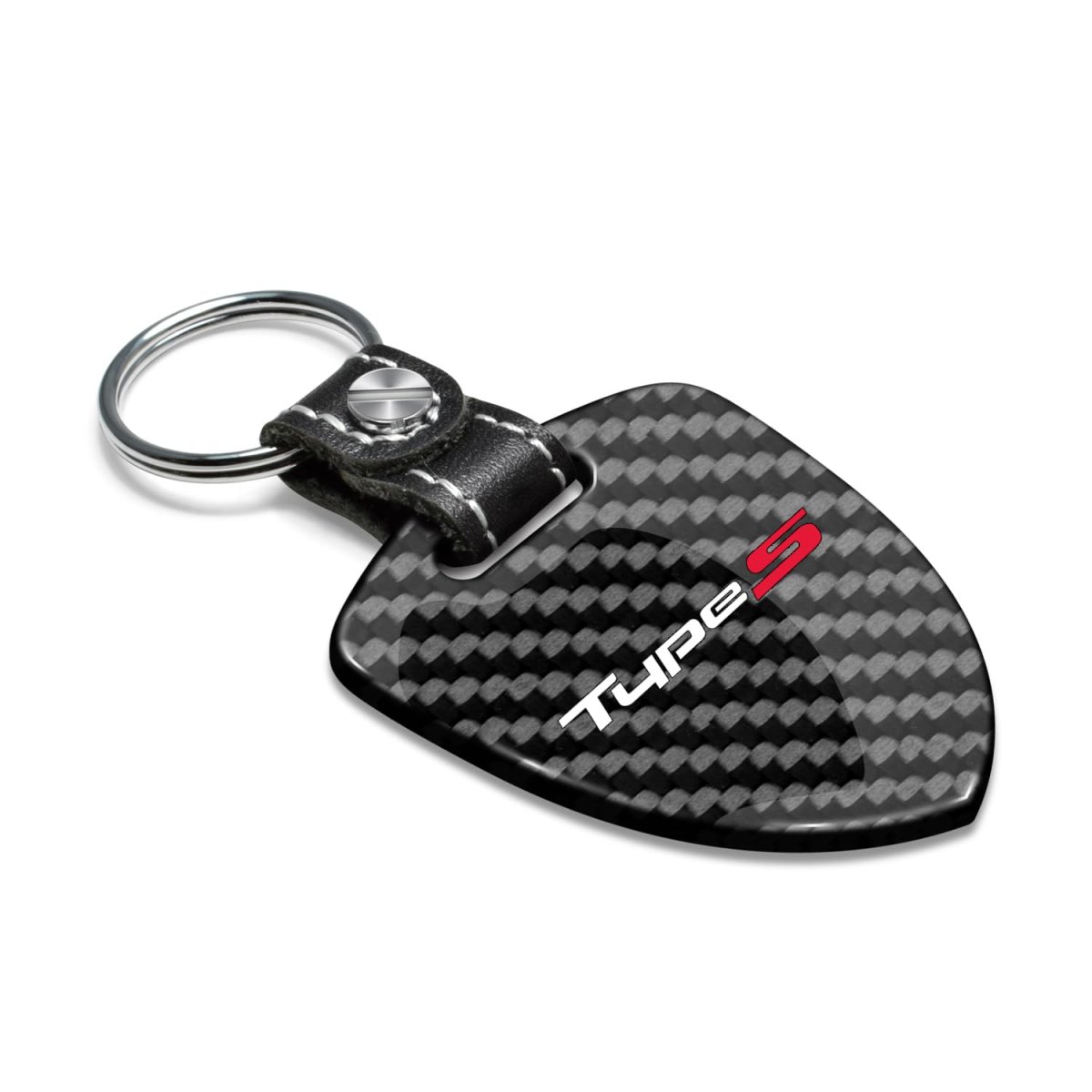 Acura Type-s Real Black Carbon Fiber Large Shield Style Key Chain Official Licensed Genuine Leather Strap 2 25 In X 1 75
