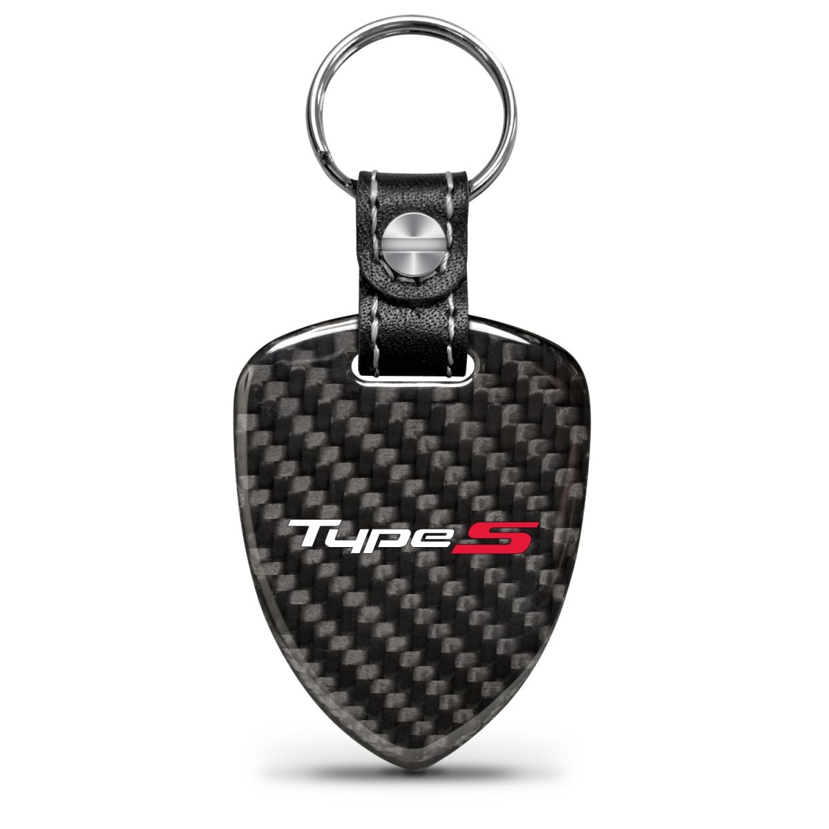 Acura Type-s Real Black Carbon Fiber Large Shield Style Key Chain Official Licensed Genuine Leather Strap 2 25 In X 1 75