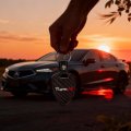 Acura Type-s Real Black Carbon Fiber Large Shield Style Key Chain Official Licensed Genuine Leather Strap 2 25 In X 1 75