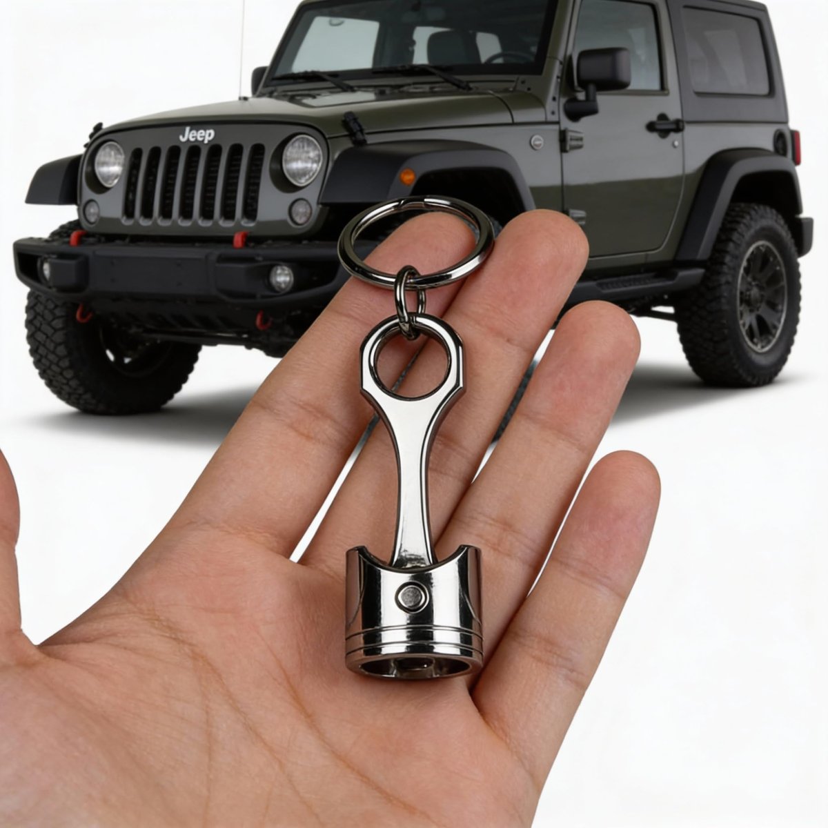 Jeep 4xe Engine Piston And Rod Metal Keychain Black On Official Licensed Automotive Accessory 2 5 In X 0 75
