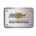 Ipick Image Made For Chevrolet Silverado 3d Gold Logo On Brush Billet Aluminum 2-inch Tow Hitch Cover