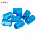 X Autohaux 8pcs Blue Tire Stem Valve Caps Wheel Covers Car Dustproof Hexagon Shape Aluminium Alloy Cap