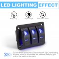 Bunker Indust 3 Gang Rocker Switch Aluminum Panel With Blue Led Light Waterproof 5 Pin On Off Toggle Switches For 12v 24v