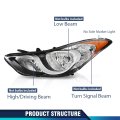 Headlight Assembly Front Headlamp Left Side For Hyundai Elantra 2011 2012 2013 Fit W Factory Halogen Model Only Clear Lens