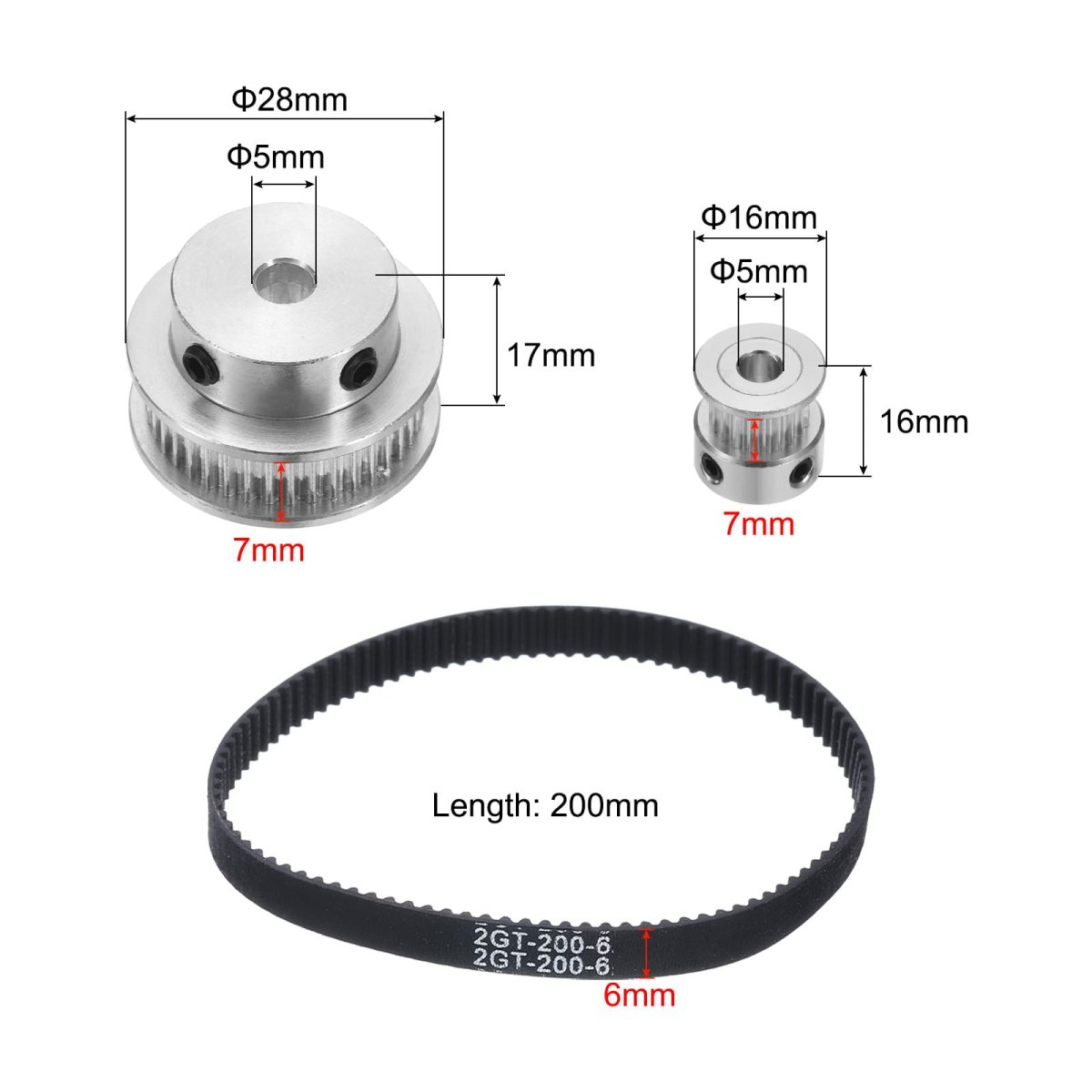Gt-2 Synchronous Wheel 20 40 Teeth 5mm Bore Aluminum Alloy Timing Pulley With 1pcs Length 200mm Width 6mm Belt For 3d Printer