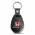 Ipick Image Compatible With Honda Red Logo Civic Si Real Black Carbon Fiber Leather Strap Large Tear Drop Key Chain