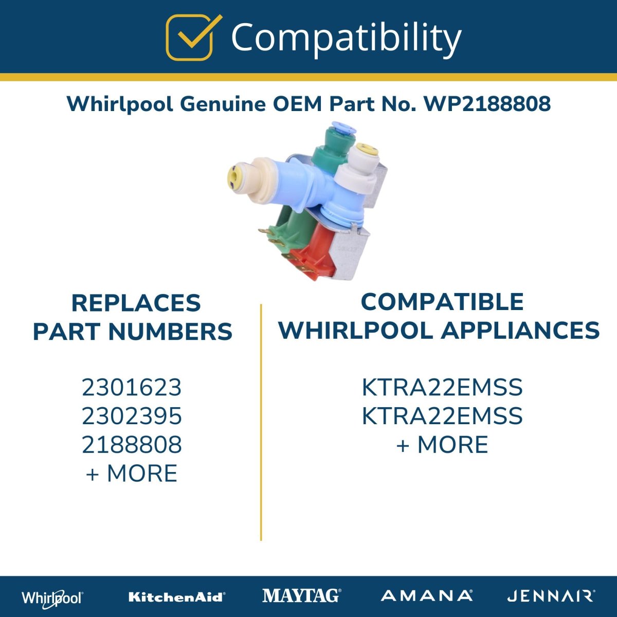 Whirlpool Wp2188808 Refrigerator Water Inlet Valve Multicolor