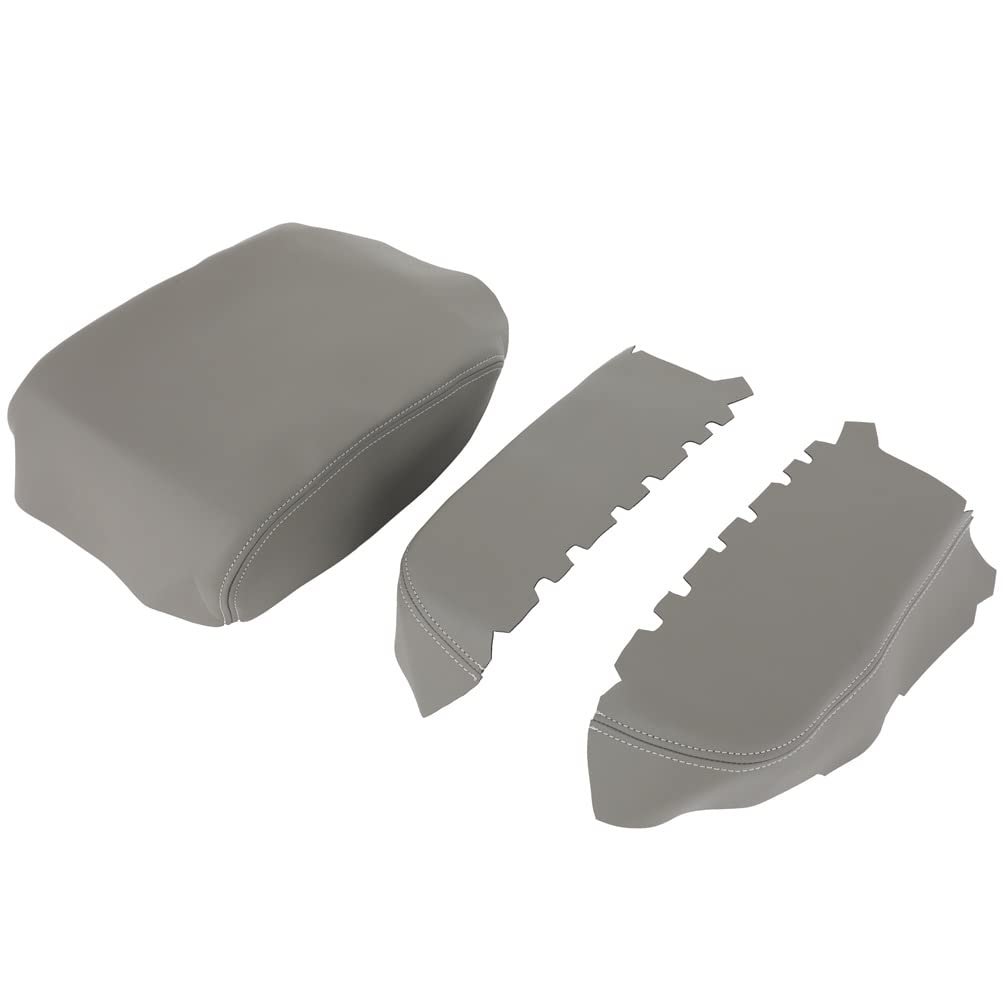 Gray Leather Center Console Armrest Lid Cover For Honda Pilot 2009 To 2015 Microfiber Replacement Wrap Easy Clean Finish