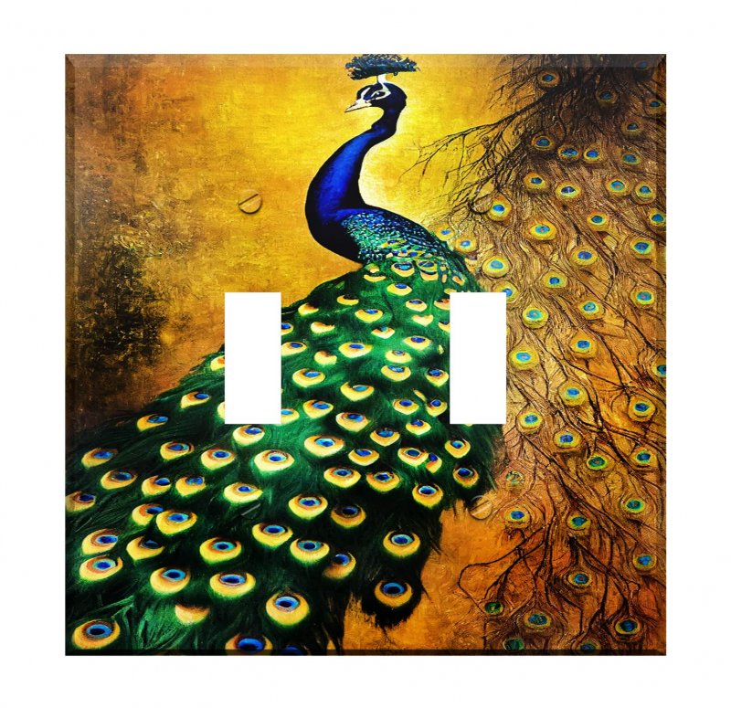 Art Deco Peacock Klimt Inspired Double Switch Plate Cover