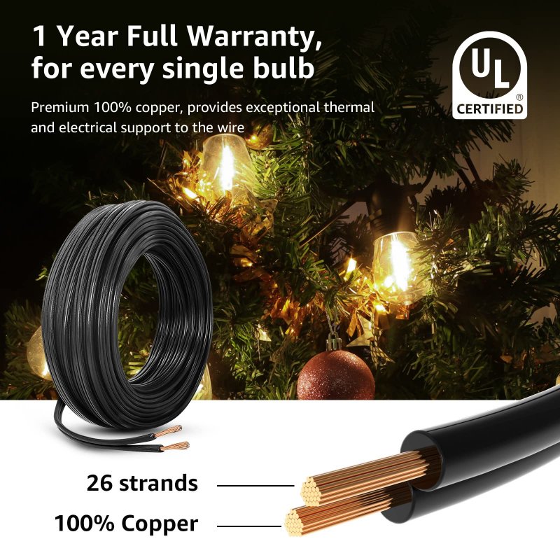 Lepro S14 Outdoor String Lights 50ft Hanging Patio With 15 Shatterproof Led Edison Bulbs Waterproof Bistro Backyard Lighting