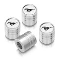 Ford Mustang Tire Valve Stem Caps White Logo On Silver Aluminum Cylinder Style Official Licensed Set Of 4 Universal Fit For 