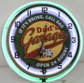 Dads Garage 18 Double Neon Light Wall Clock Man Cave Workshop Tin Metal Sign Green 