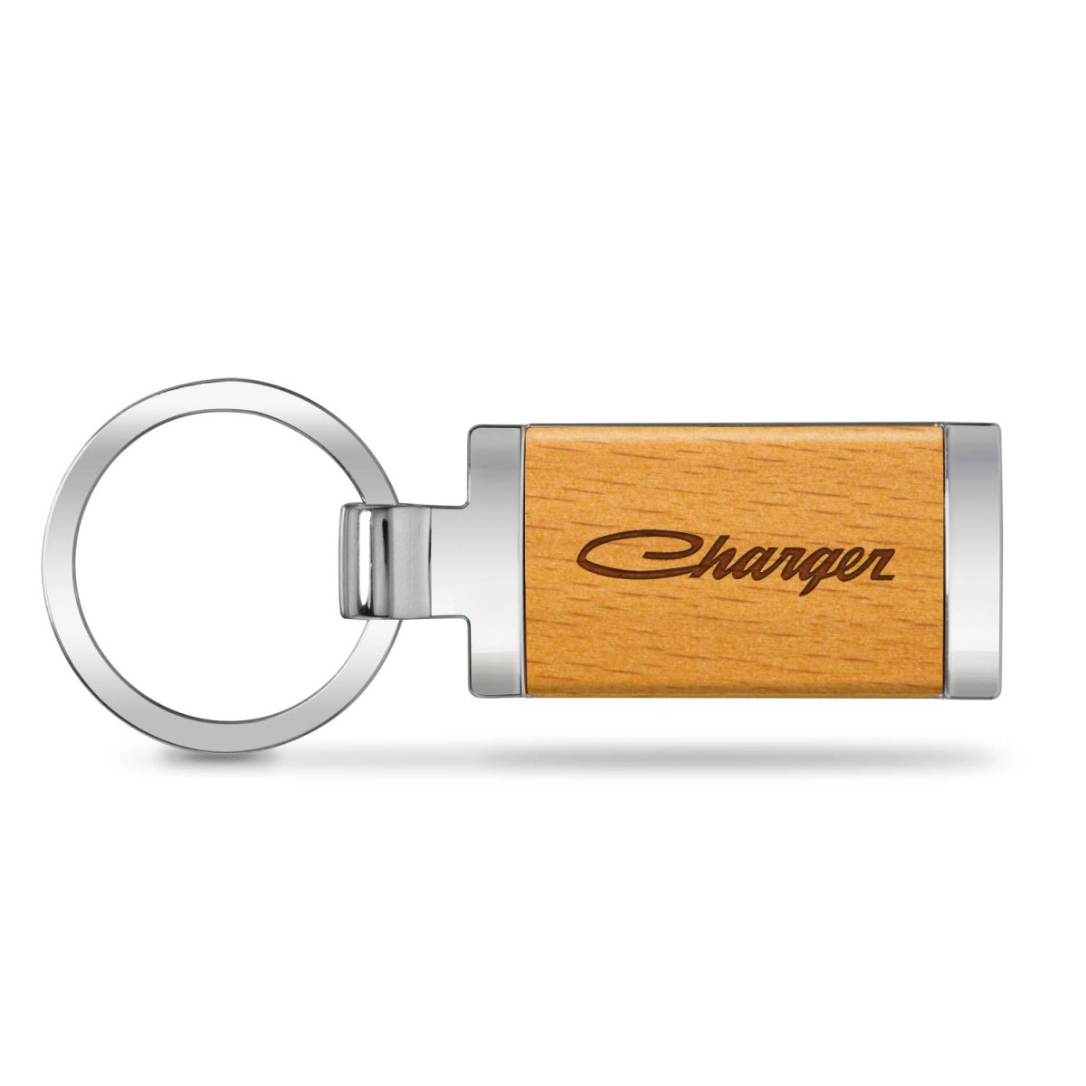 Dodge Charger Classic Laser Engraved Maple Wood Key Chain With Chrome Metal Trim 2 125 In X 0 875