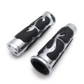 Flame Style Billet Aluminum Rubber Hand Grips For 1 In Handlebars Chrome And Black Motorcycle
