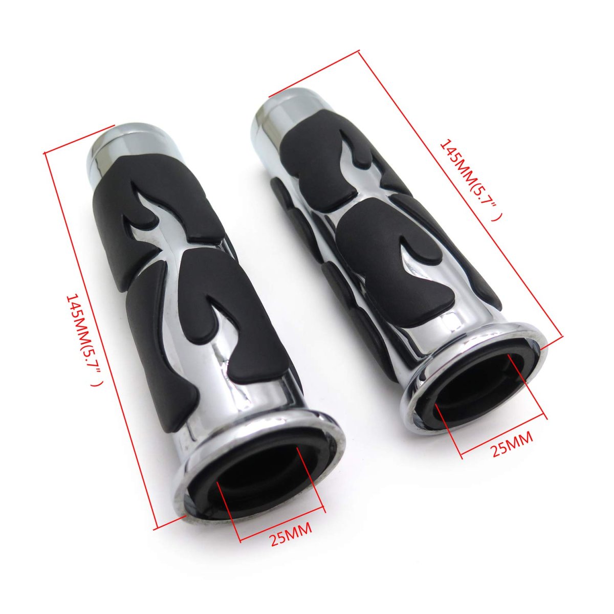 Flame Style Billet Aluminum Rubber Hand Grips For 1 In Handlebars Chrome And Black Motorcycle