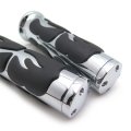 Flame Style Billet Aluminum Rubber Hand Grips For 1 In Handlebars Chrome And Black Motorcycle