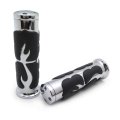 Flame Style Billet Aluminum Rubber Hand Grips For 1 In Handlebars Chrome And Black Motorcycle