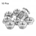 Uxcell Flange Left Hand Nuts M8x1 25mm 304 Stainless Steel Serrated Reverse For Assembling And Fastening Silver 10pcs