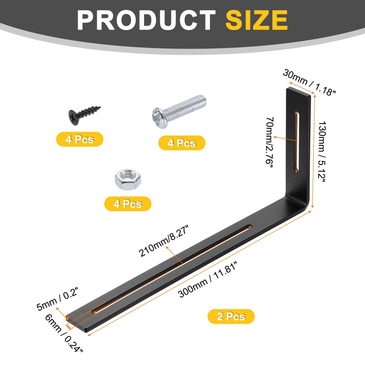 2pcs Adjustable L-shape Corner Brace 130 X 300 30mm L Slotted Joint Right Angle Bracket With Screws For Fixing Furniture Wood