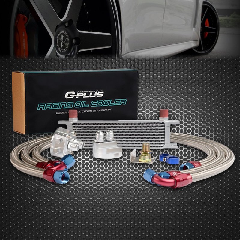 10 Row An10 Universal Aluminum Engine Transmission Oil Cooler Kit With Filter Relocation Silver