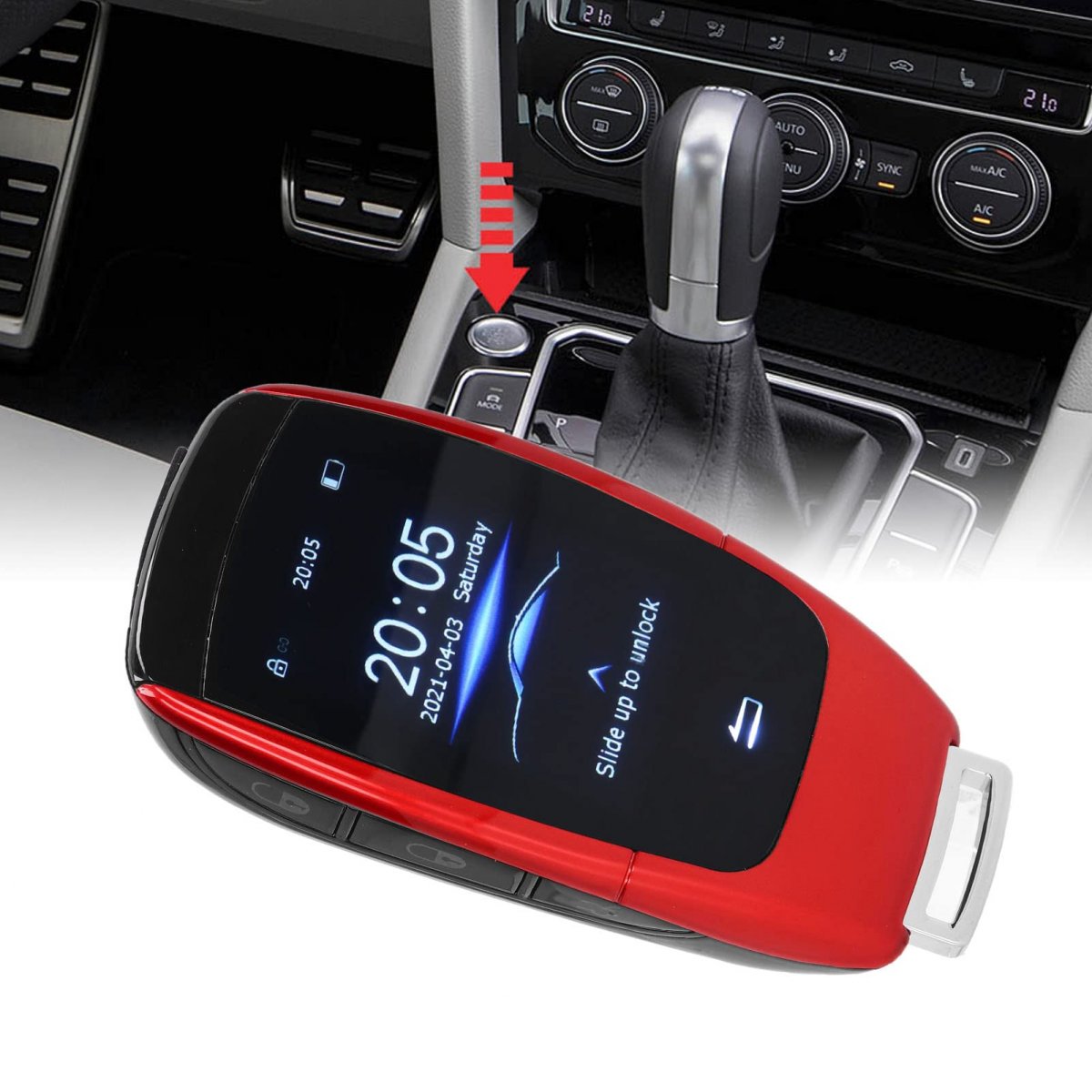 Car Keyless Entry Smart Remote Key With 2inch Lcd Touch Screen For Start Stop Engine Button Window Lift Function Side Keys Red