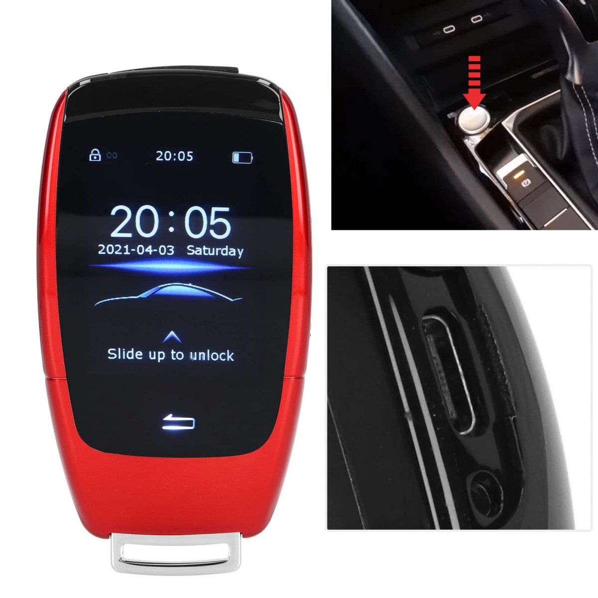 Car Keyless Entry Smart Remote Key With 2inch Lcd Touch Screen For Start Stop Engine Button Window Lift Function Side Keys Red