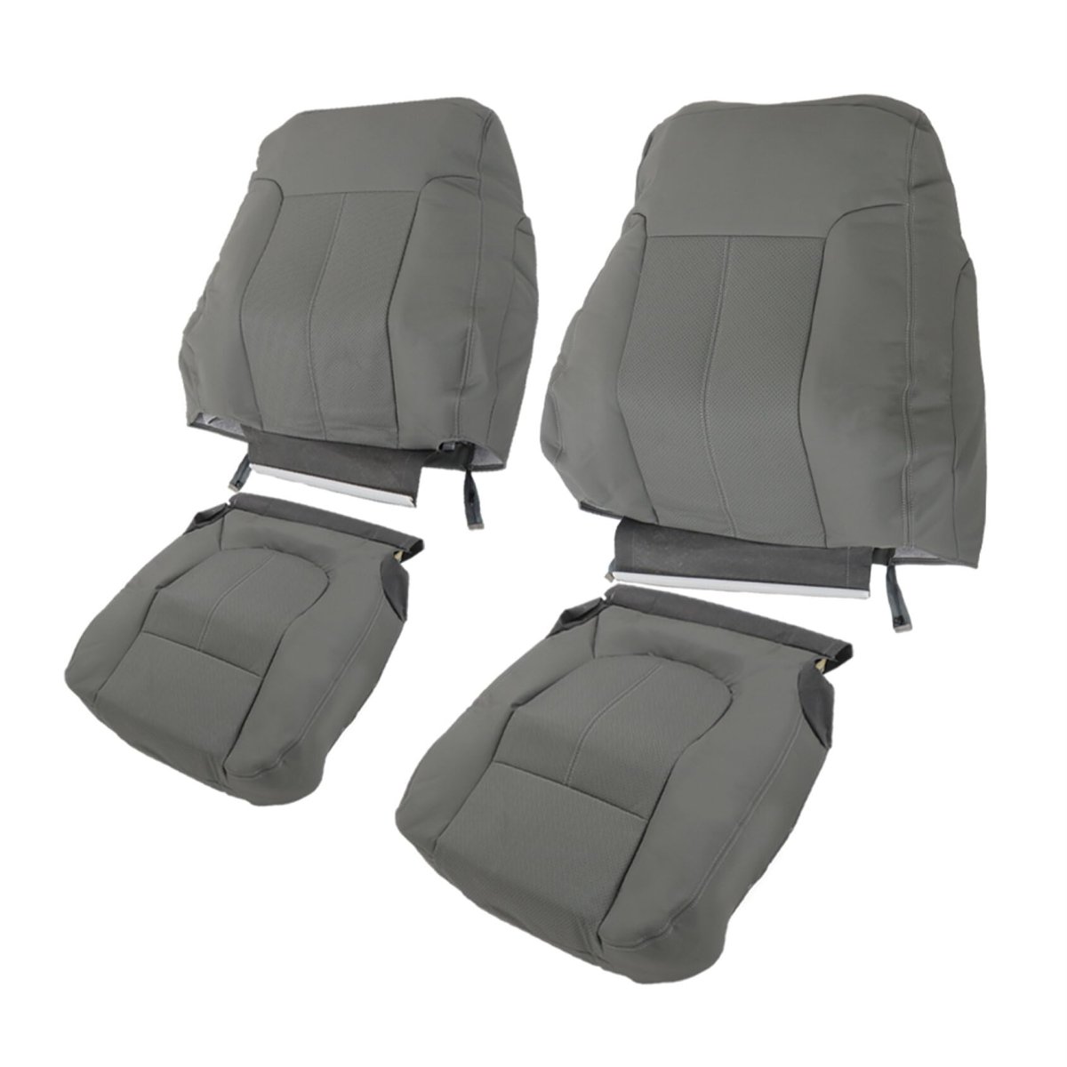 4pcs Seat Cover Front Bottom Top Leather Gray Replacement For 2011-2016 F250 F350 F450 F550 Laria